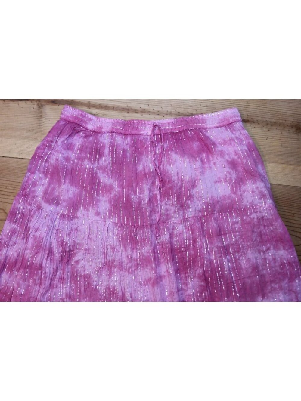 Vtg Kaaku Midi Skirt Women Free One Size Pink Metallic Prairie Festival Cotton - Picture 2 of 9